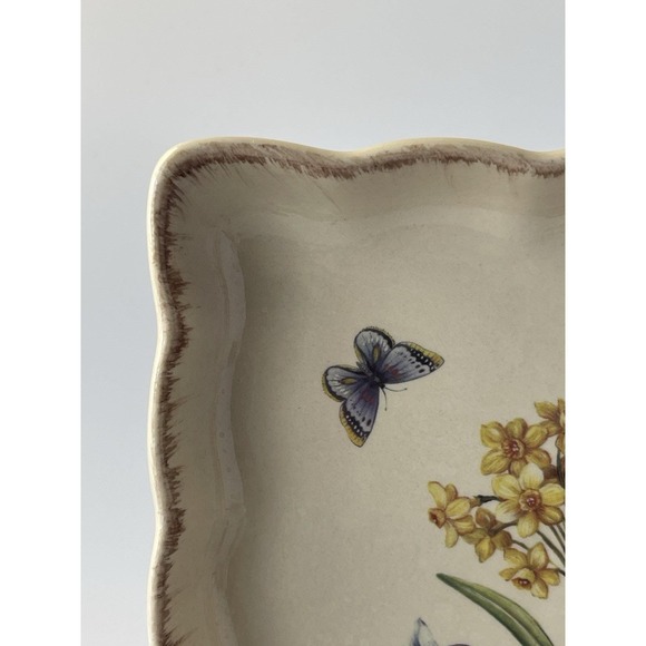 Flowers and Butterflies Square Tray Dish Tablescape 8.25" Farmhouse Cottagecore - Picture 5 of 8